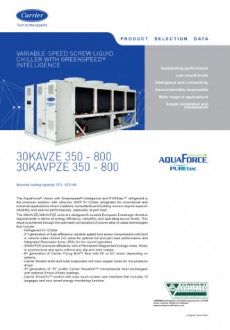 Catalog Carrier 30KAV-ZE  30KAV-PZE Variable-Speed Screw Liquid Chiller