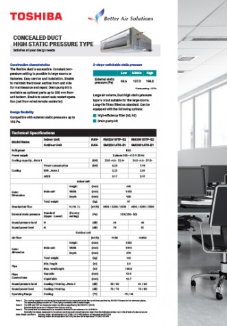 Catalog Toshiba Concealed Duct High Static Pressure Type